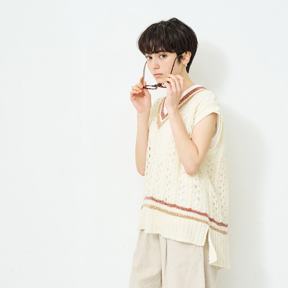 NARU(ナル) ペーパーヤーン透かしケーブルチルデンニット 661401