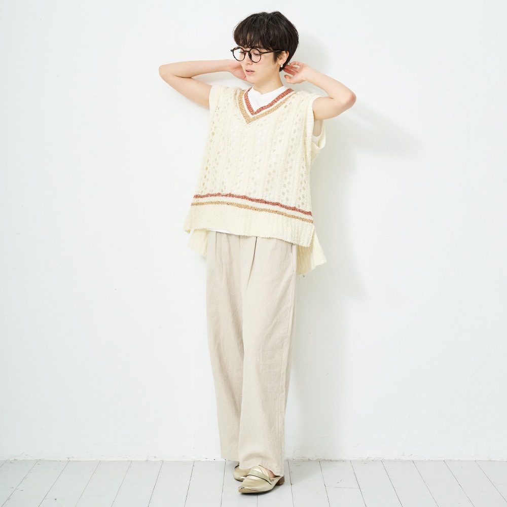 NARU(ナル) ペーパーヤーン透かしケーブルチルデンニット 661401