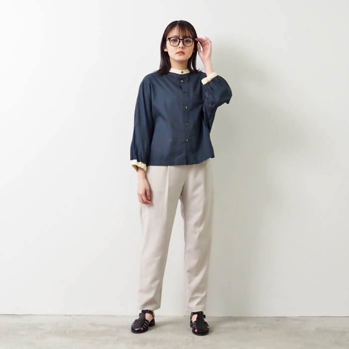 NARU(ナル) 綿麻キャンブリックワッシャー クレリックブラウス 654875