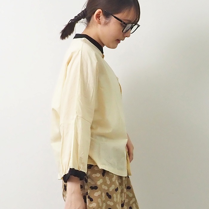 NARU(ナル) 綿麻キャンブリックワッシャー クレリックブラウス 654875