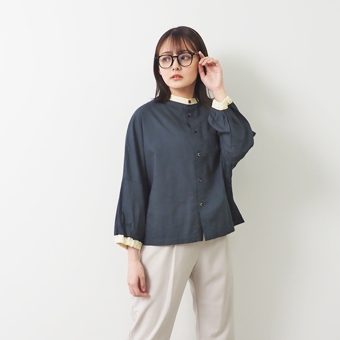 NARU(ナル) 綿麻キャンブリックワッシャー クレリックブラウス 654875