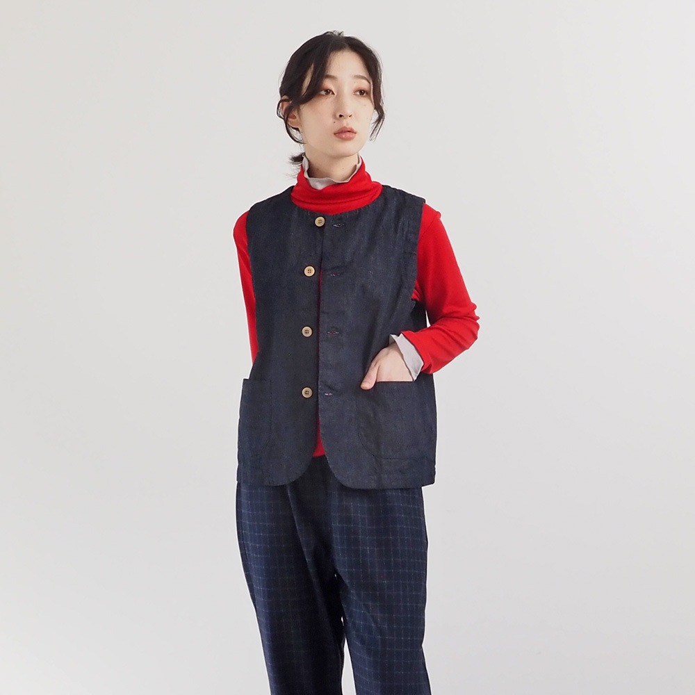 NARU(ナル) 8ozムラデニム フロントボタンベスト 663812