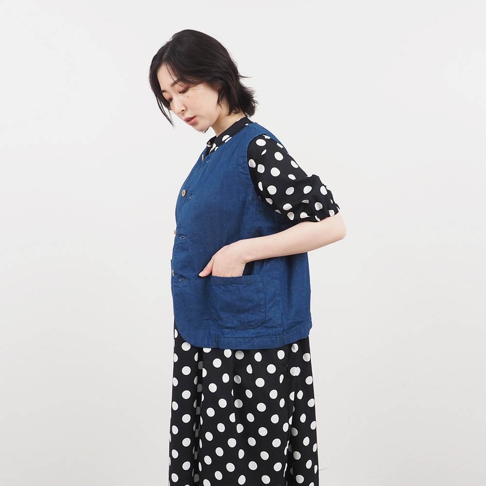 NARU(ナル) 8ozムラデニム フロントボタンベスト 663812