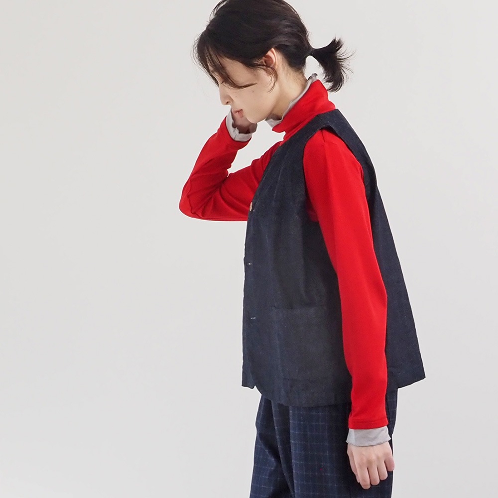 NARU(ナル) 8ozムラデニム フロントボタンベスト 663812