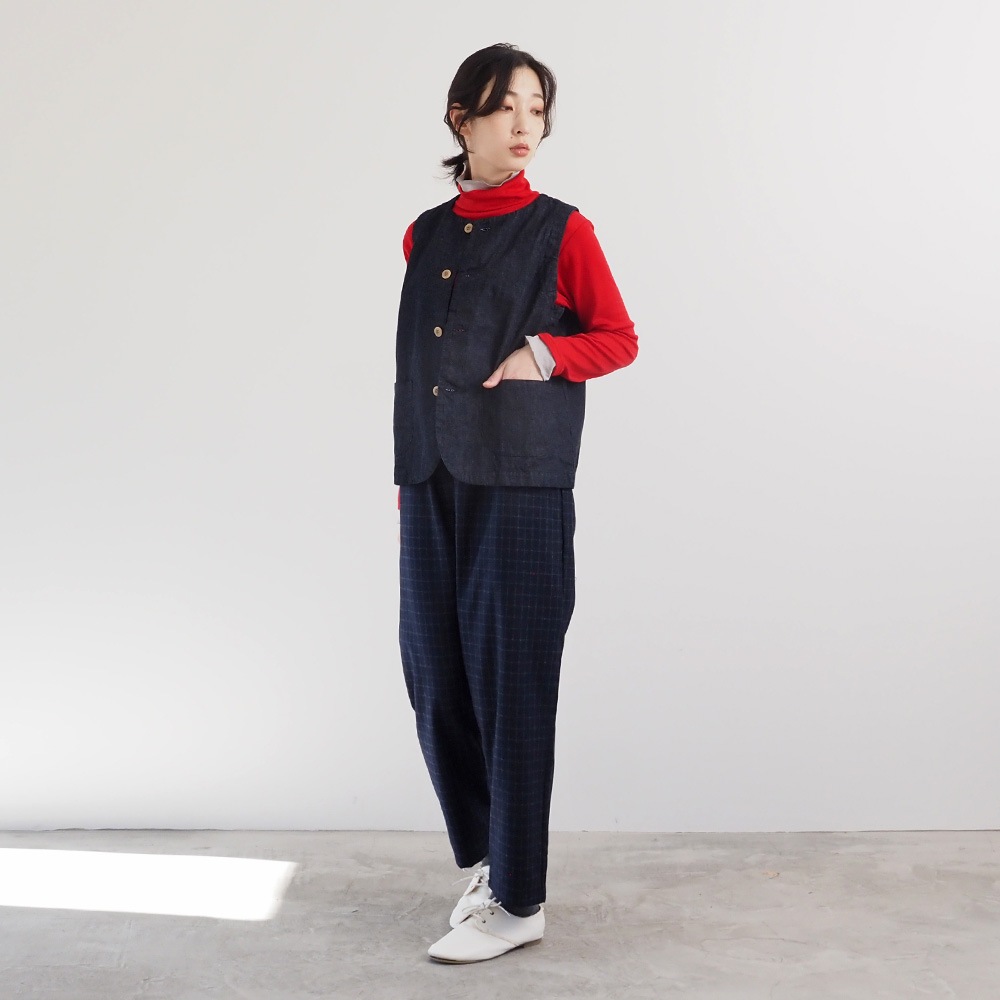 NARU(ナル) 8ozムラデニム フロントボタンベスト 663812