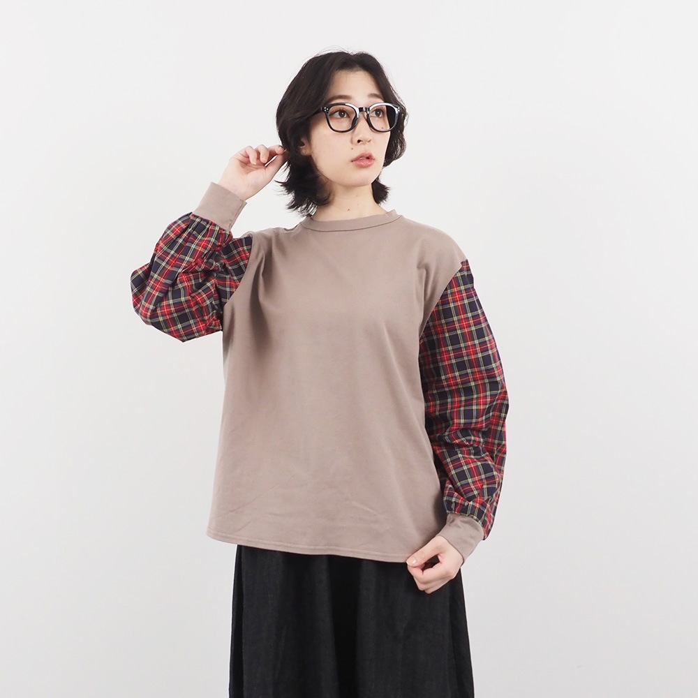 NARU(ナル) 40/2天竺×40タータン ギャザースリーブPO 665006