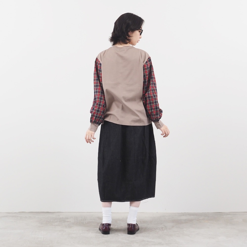 NARU(ナル) 40/2天竺×40タータン ギャザースリーブPO 665006