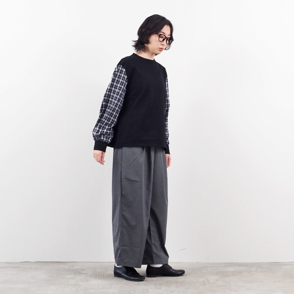 NARU(ナル) 40/2天竺×40タータン ギャザースリーブPO 665006