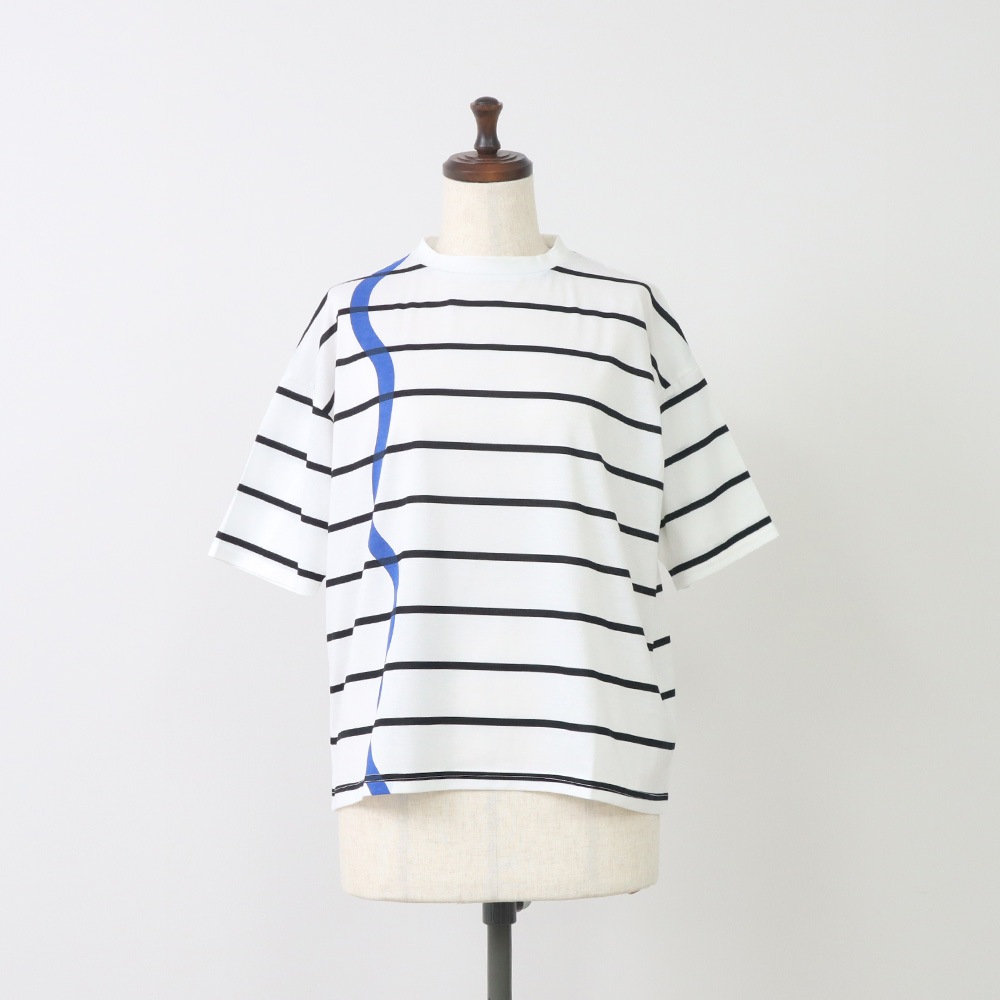 NARU(ナル) 60/2ハイゲージ天竺ボーダー なみなみプリントT 667207