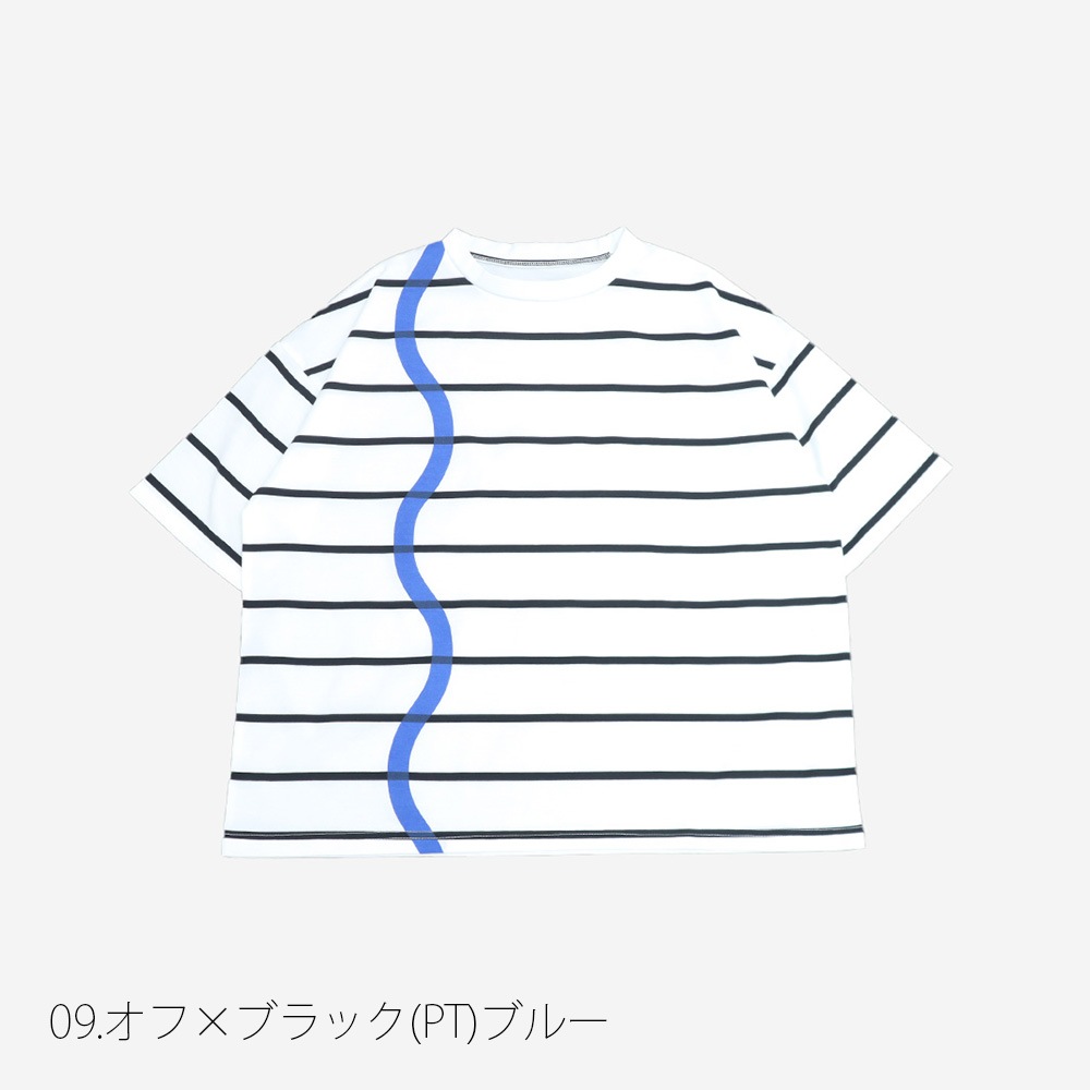 NARU(ナル) 60/2ハイゲージ天竺ボーダー なみなみプリントT 667207