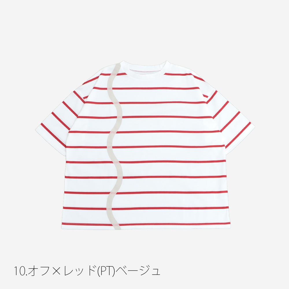 NARU(ナル) 60/2ハイゲージ天竺ボーダー なみなみプリントT 667207