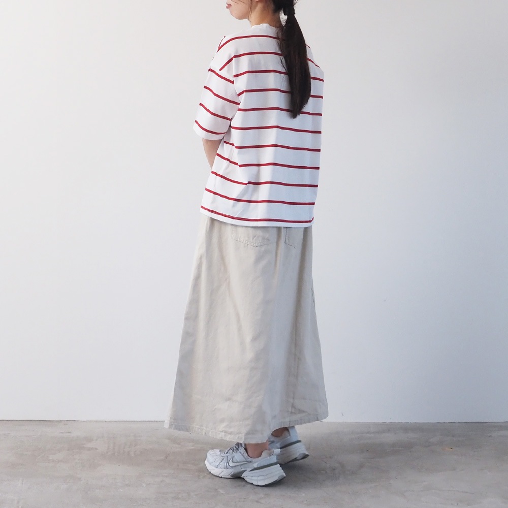 NARU(ナル) 60/2ハイゲージ天竺ボーダー なみなみプリントT 667207