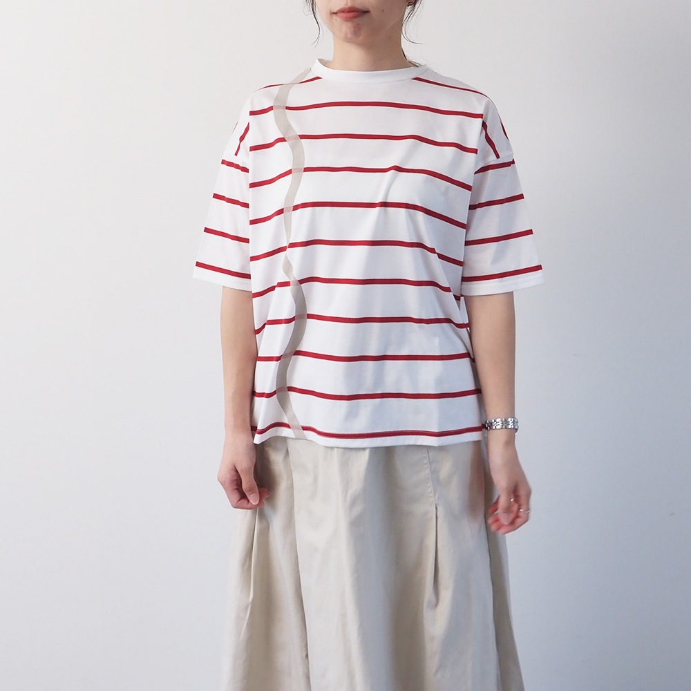 NARU(ナル) 60/2ハイゲージ天竺ボーダー なみなみプリントT 667207