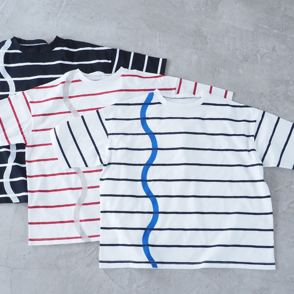 NARU(ナル) 60/2ハイゲージ天竺ボーダー なみなみプリントT 667207