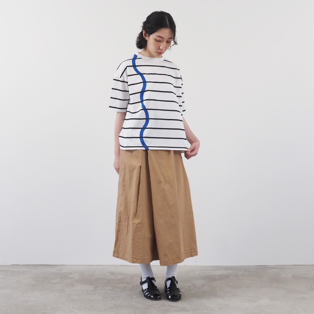 NARU(ナル) 60/2ハイゲージ天竺ボーダー なみなみプリントT 667207