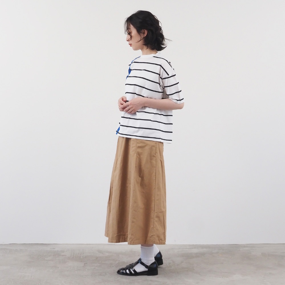 NARU(ナル) 60/2ハイゲージ天竺ボーダー なみなみプリントT 667207