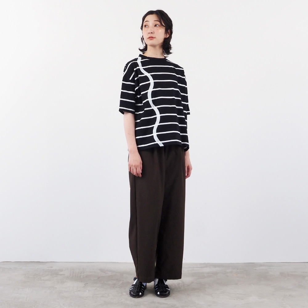 NARU(ナル) 60/2ハイゲージ天竺ボーダー なみなみプリントT 667207