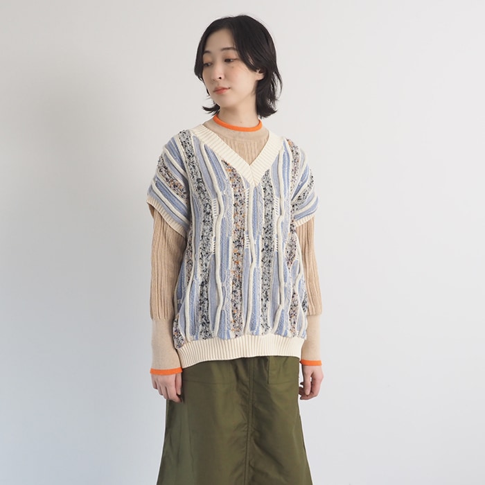 NARU(ナル) マーブルウェーブＶネックニットベスト 657601