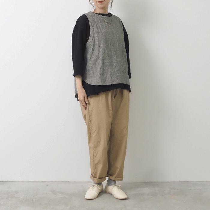 NARU(ナル) 綿麻チェック ラウンドベスト 654842BE