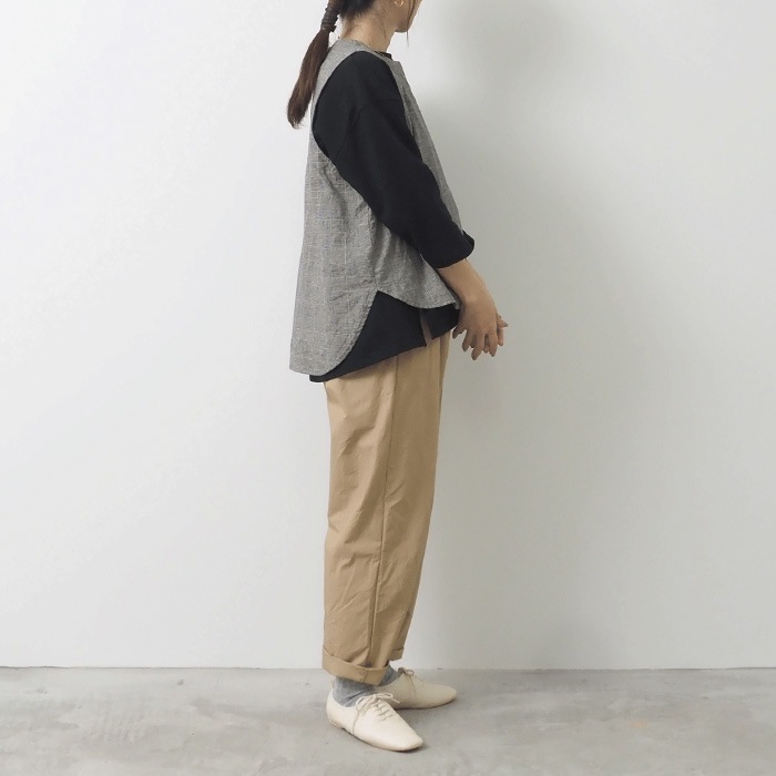 NARU(ナル) 綿麻チェック ラウンドベスト 654842BE