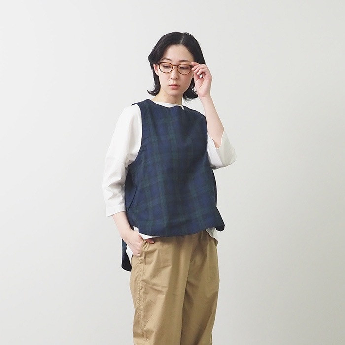 NARU(ナル) 綿麻チェック ラウンドベスト 654842BE