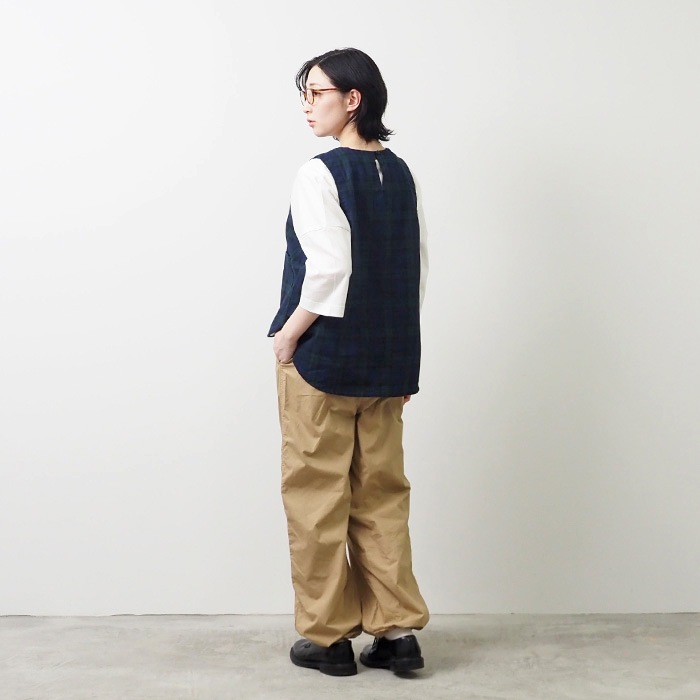 NARU(ナル) 綿麻チェック ラウンドベスト 654842BE