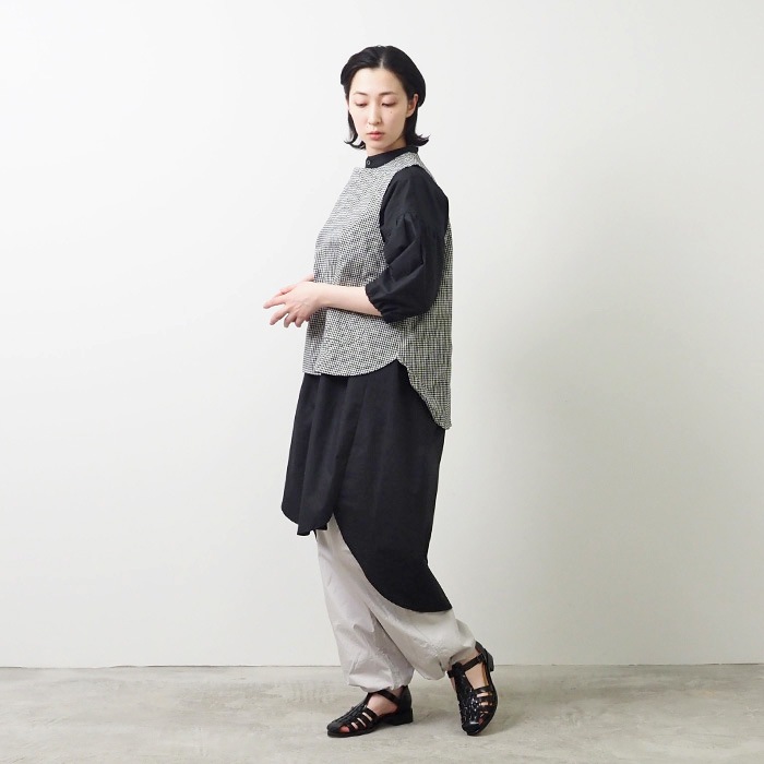 NARU(ナル) 綿麻チェック ラウンドベスト 654842BE