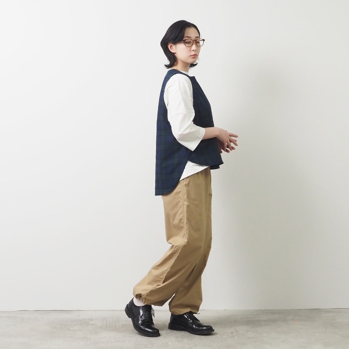 NARU(ナル) 綿麻チェック ラウンドベスト 654842BE