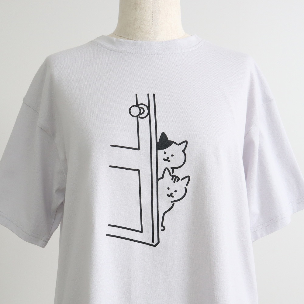 NARU(ナル) クラシック天竺 ひょっこり猫さんシャツ 671005