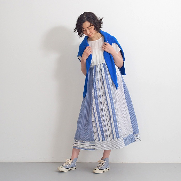 NARU(ナル) シャーリングストライプ 切替ワンピース 655906