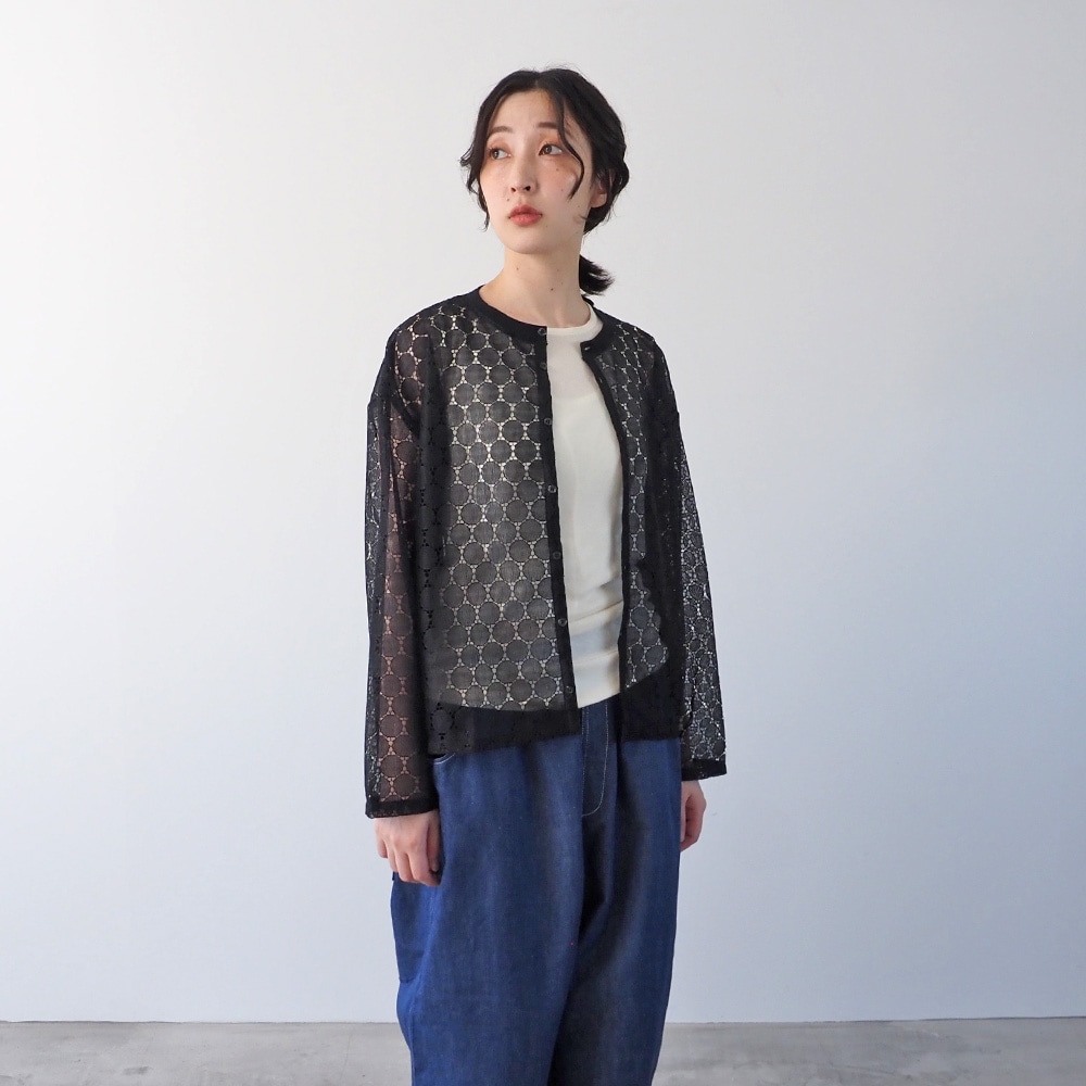 NARU(ナル) ラッセルレース クルーネックカーデ 665845