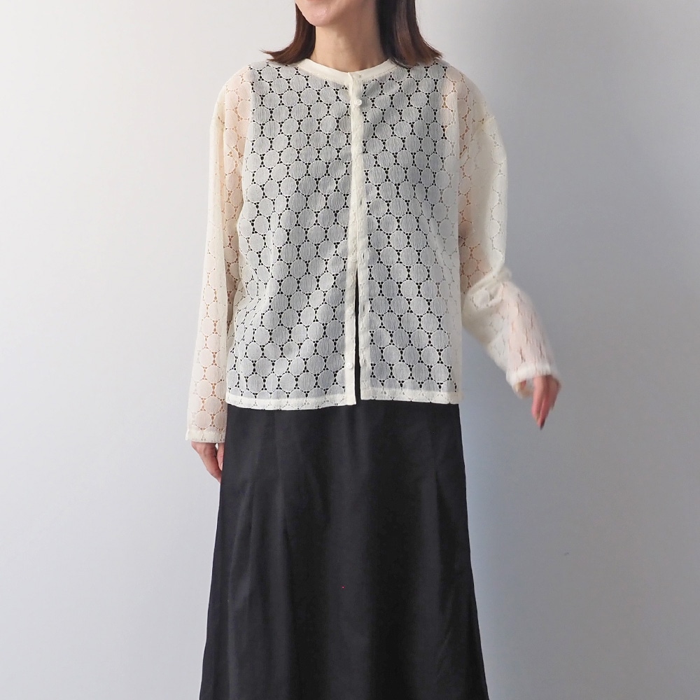 NARU(ナル) ラッセルレース クルーネックカーデ 665845