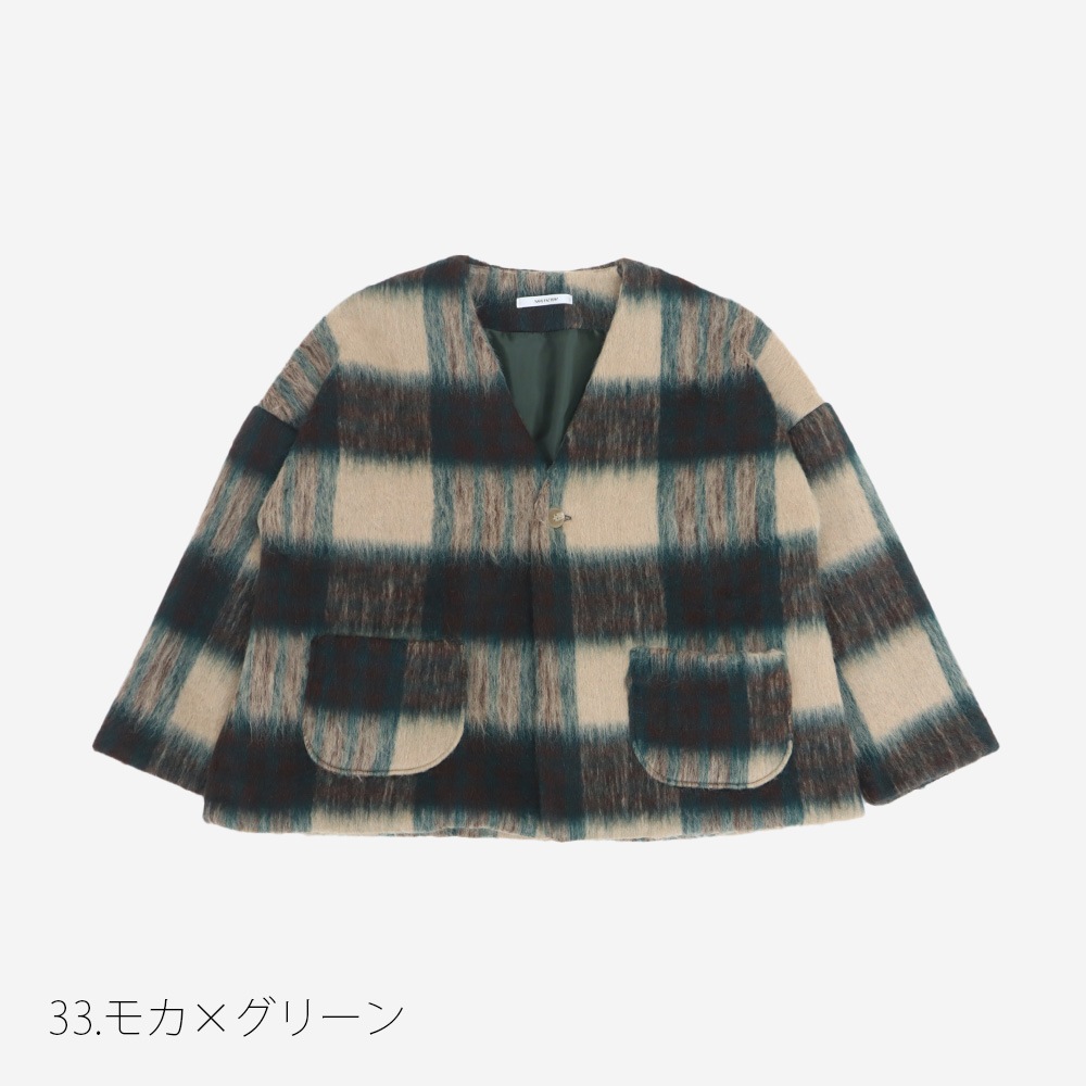 NARU(ナル) シャギーチェックノーカラージャケット 668916