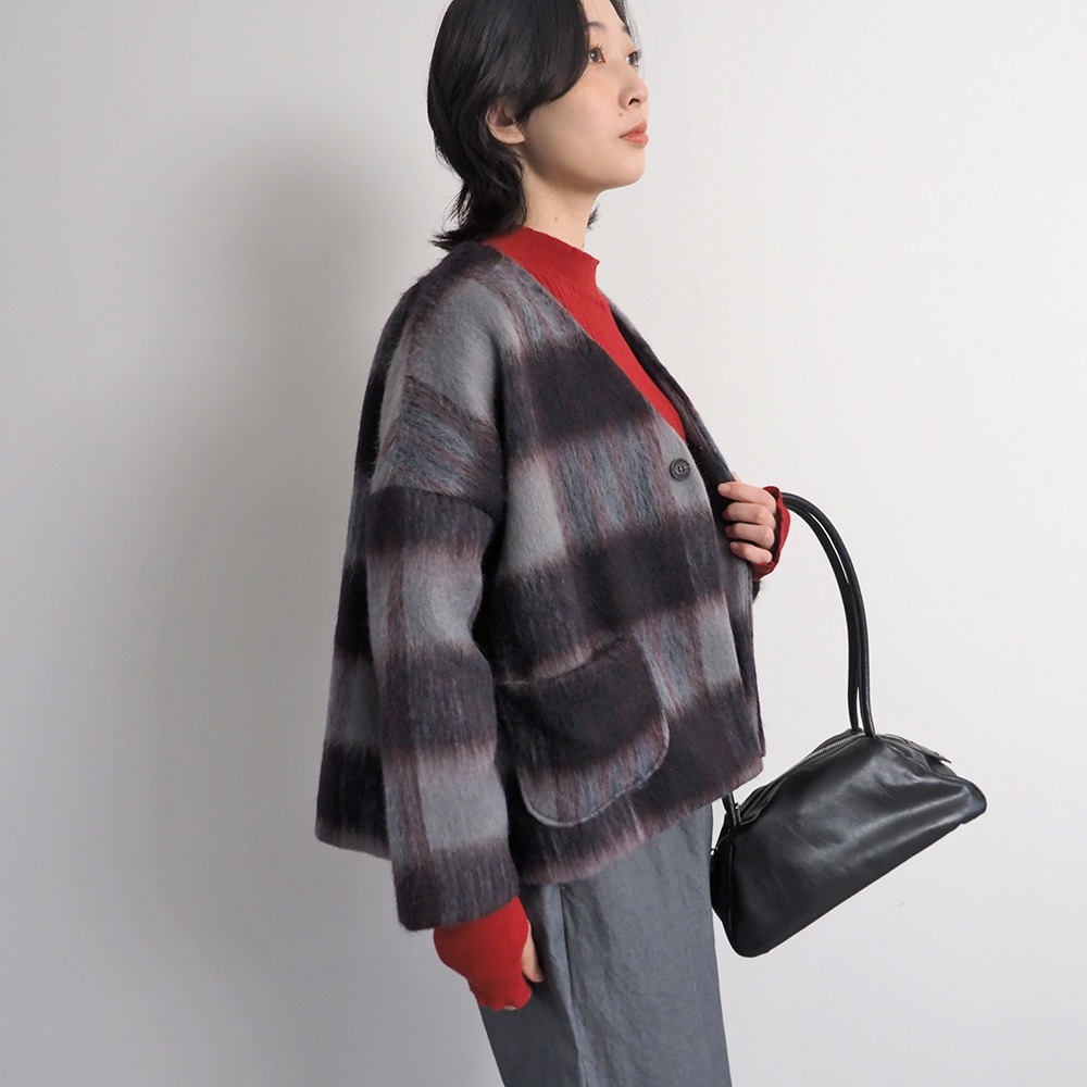 NARU(ナル) シャギーチェックノーカラージャケット 668916