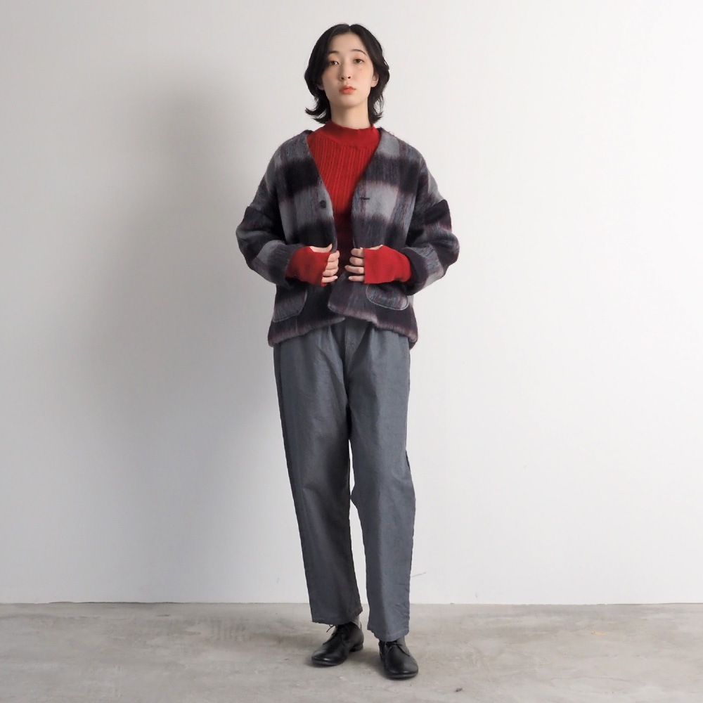 NARU(ナル) シャギーチェックノーカラージャケット 668916