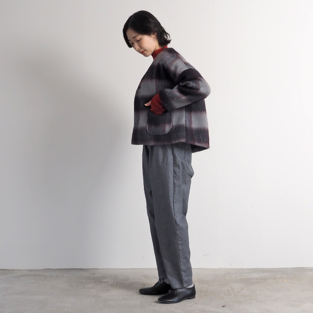 NARU(ナル) シャギーチェックノーカラージャケット 668916