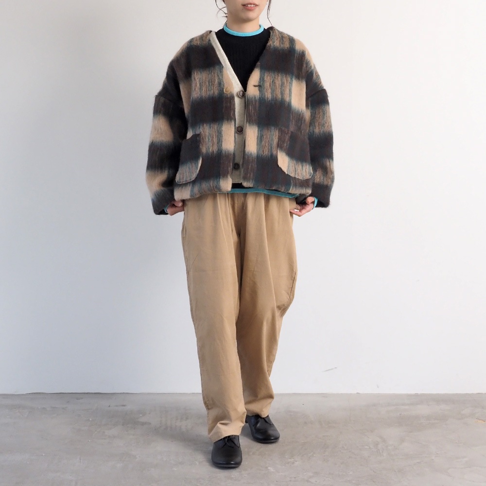 NARU(ナル) シャギーチェックノーカラージャケット 668916