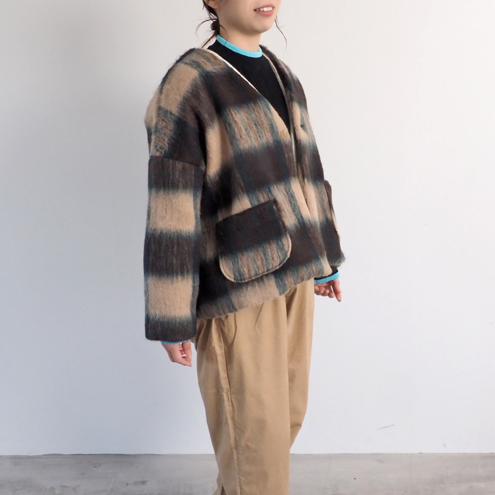 NARU(ナル) シャギーチェックノーカラージャケット 668916