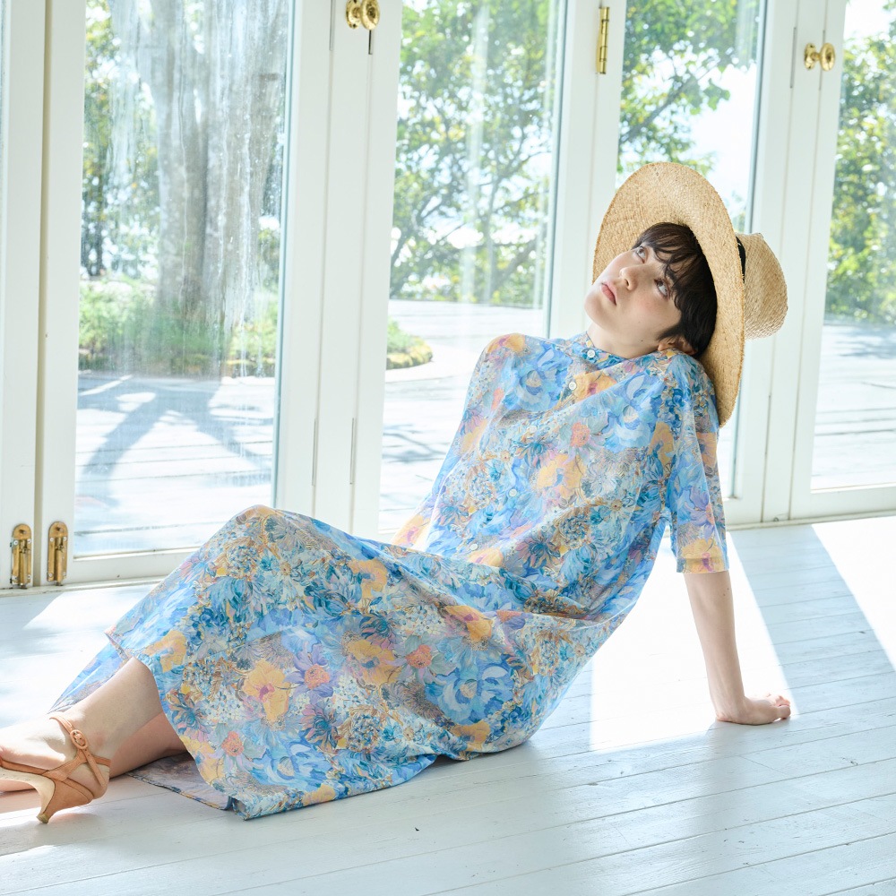 NARU(ナル) LIBERTYコットン(Marina Seaflower) シャツワンピース 661950