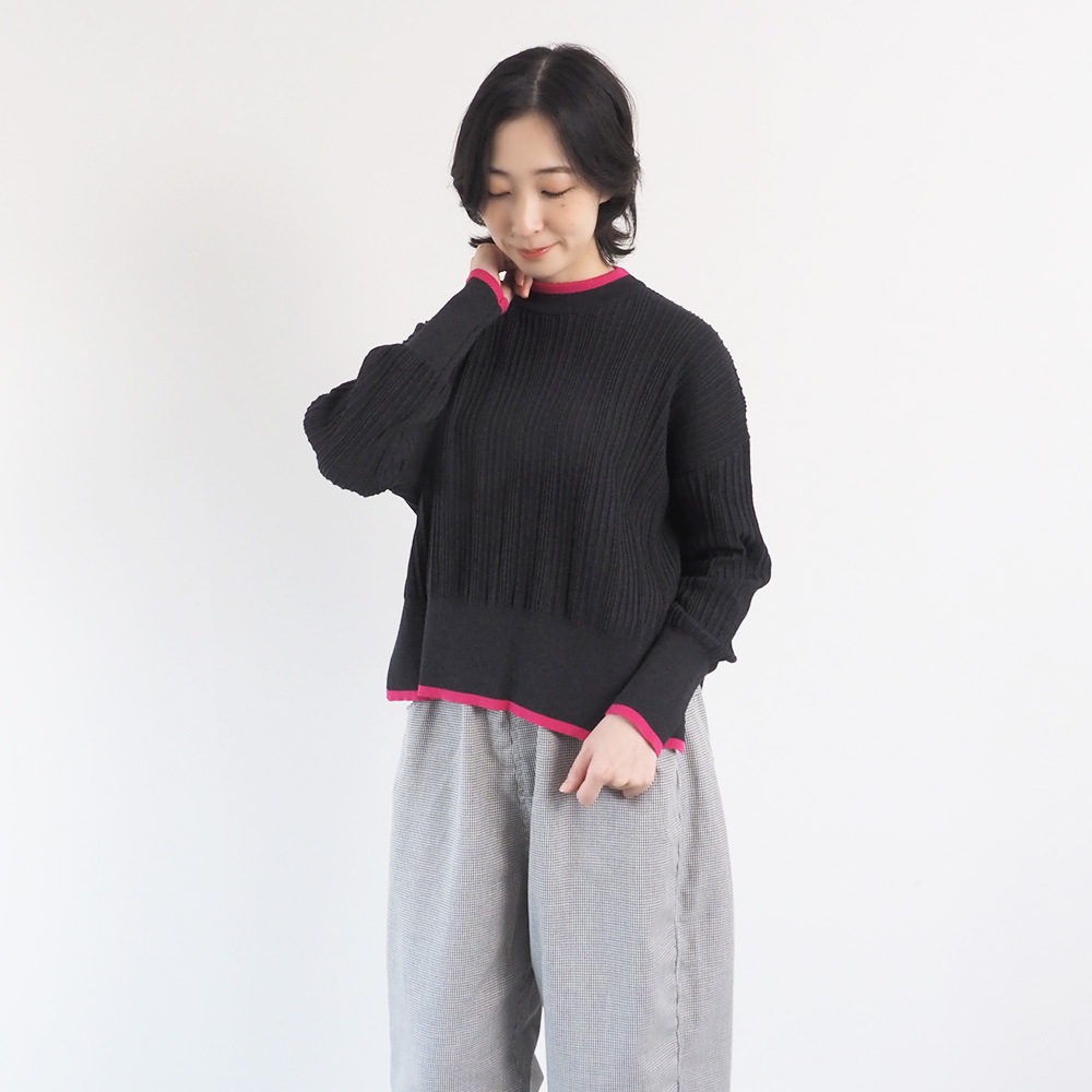 NARU(ナル) Hidamari Cotton ワイドリブバイカラーコモドニット 670710