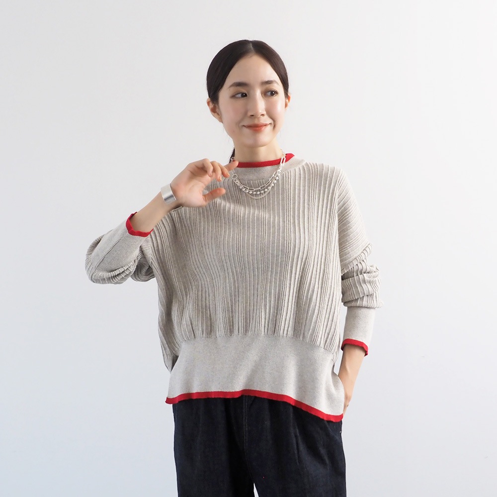 NARU(ナル) Hidamari Cotton ワイドリブバイカラーコモドニット 670710BF