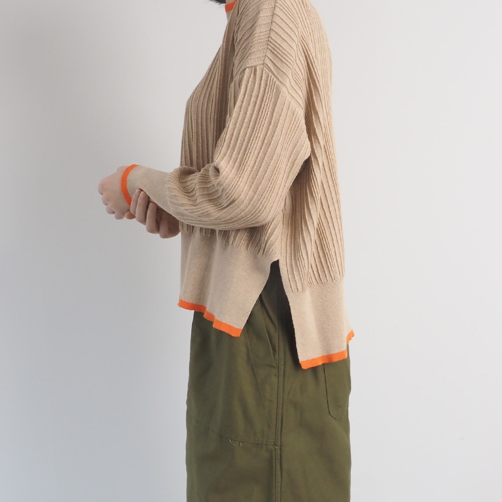 NARU(ナル) Hidamari Cotton ワイドリブバイカラーコモドニット 670710