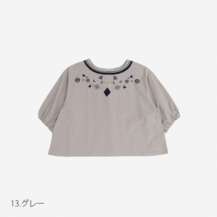 NARU(ナル) シーチングハンドワッシャー フリンジ刺繍ブラウス 655841