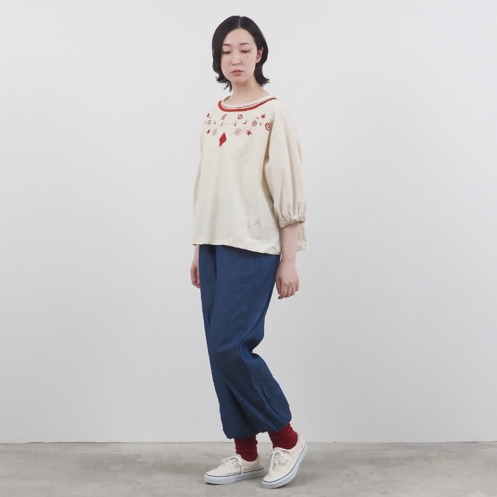 NARU(ナル) シーチングハンドワッシャー フリンジ刺繍ブラウス 655841