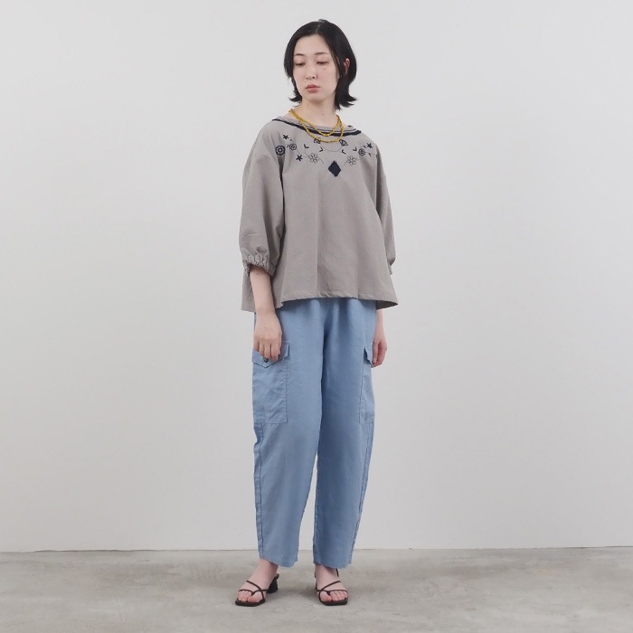 NARU(ナル) シーチングハンドワッシャー フリンジ刺繍ブラウス 655841