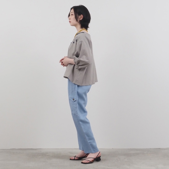 NARU(ナル) シーチングハンドワッシャー フリンジ刺繍ブラウス 655841