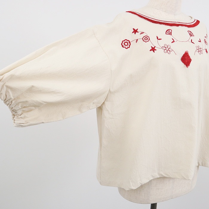 NARU(ナル) シーチングハンドワッシャー フリンジ刺繍ブラウス 655841