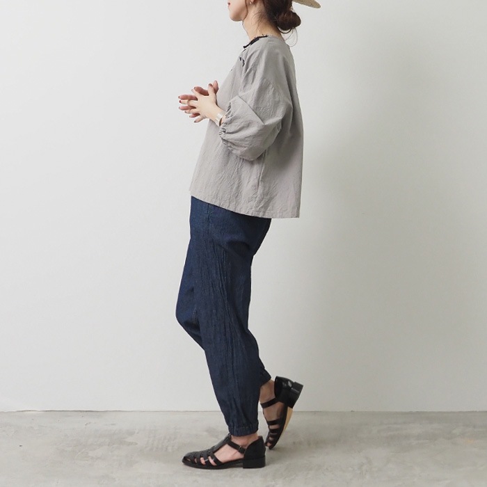 NARU(ナル) シーチングハンドワッシャー フリンジ刺繍ブラウス 655841