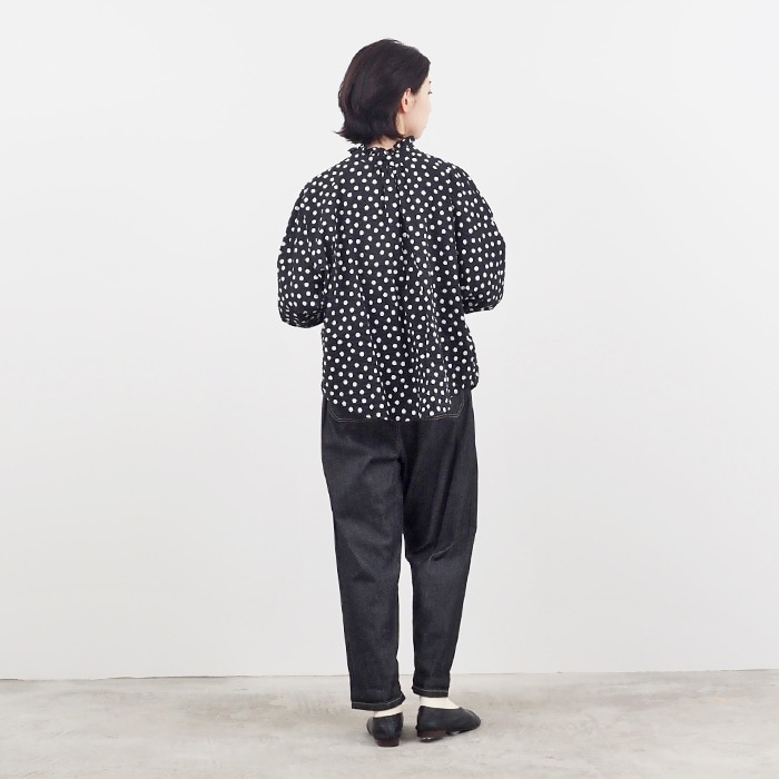 NARU(ナル) 60ローンリップルドット柄フリルネックドルマンスリーブ