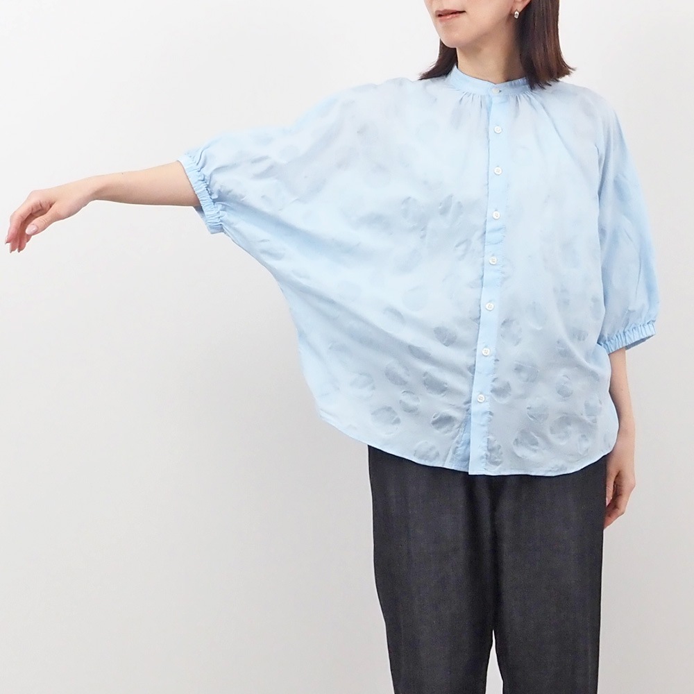 NARU(ナル) ローン塩縮ランダムドット ターキーシャツスタンドカラー 662825